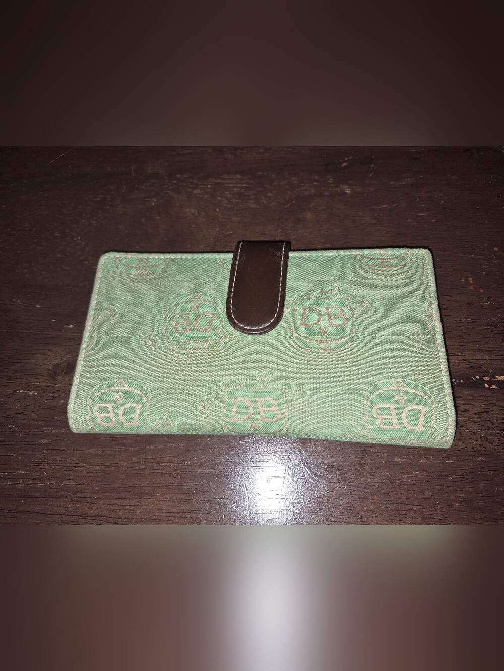 Dooney & Bourke Mint Green Logo Wallet with Brown Trim